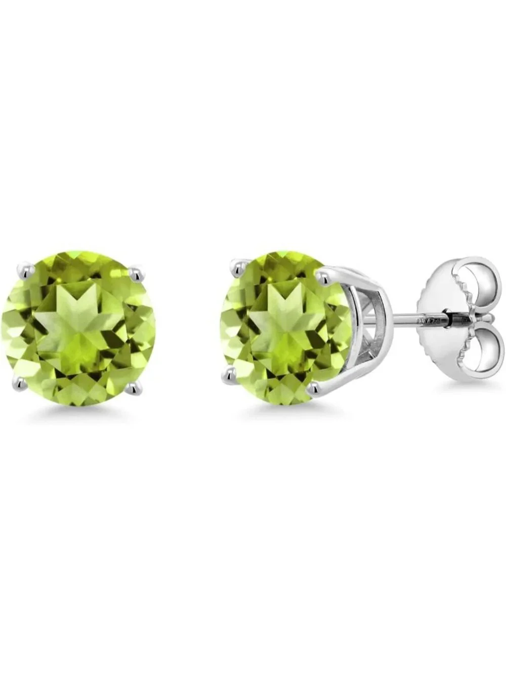 Women's Peridot 925 Sterling Silver Round Gemstone Birthstone Stud Earrings
